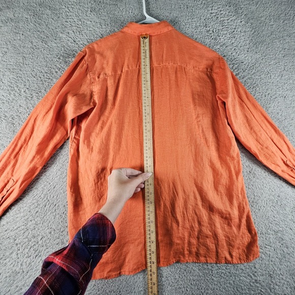 J Jill Love Linen Top Womens XS Orange Button Front 100% Linen Casual Preppy - Picture 7 of 11